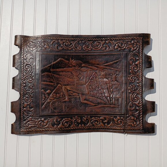 Angel Pazmino Tooled Leather Chair Seat Replacement Parts Warrior with Bow Vtg - Picture 2 of 16